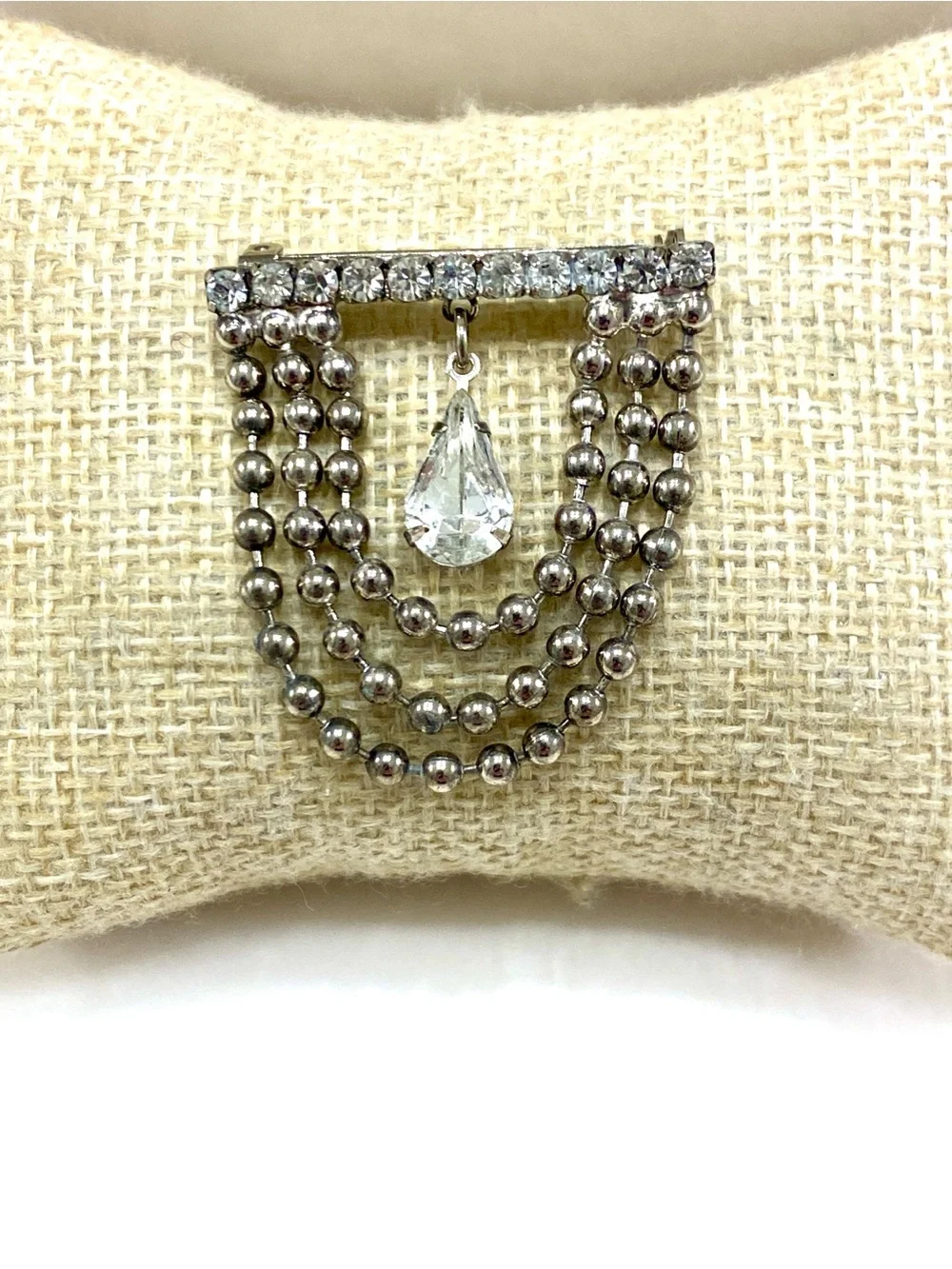 Vintage Silver-Tone Multi-Strand Teardrop Crystal Brooch